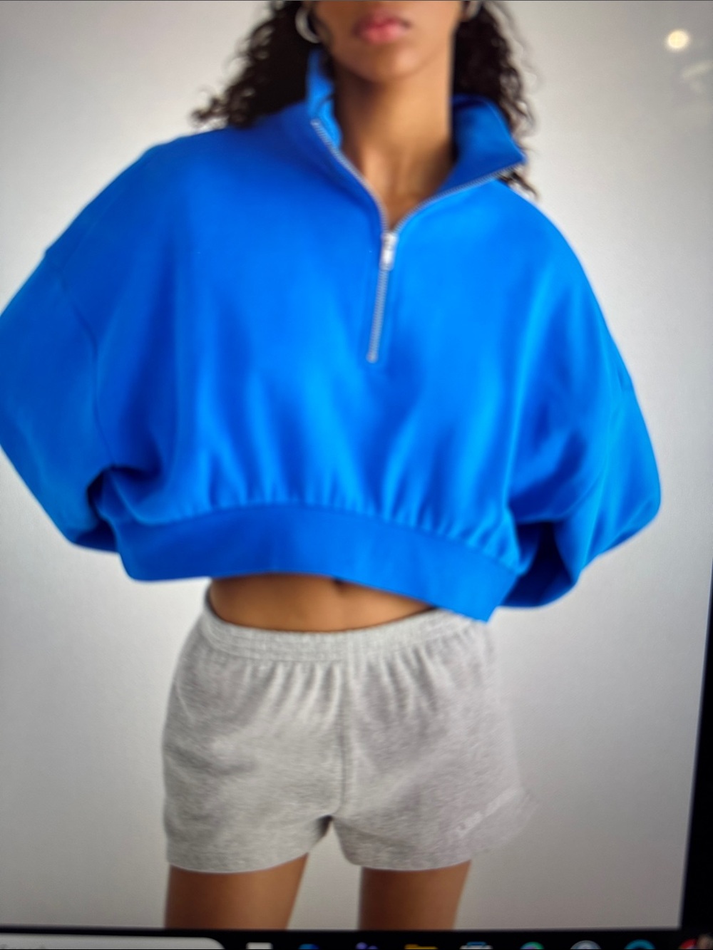 Urban Outfitters Cobalt Blue Cropped Half-Zip Sweatshirt